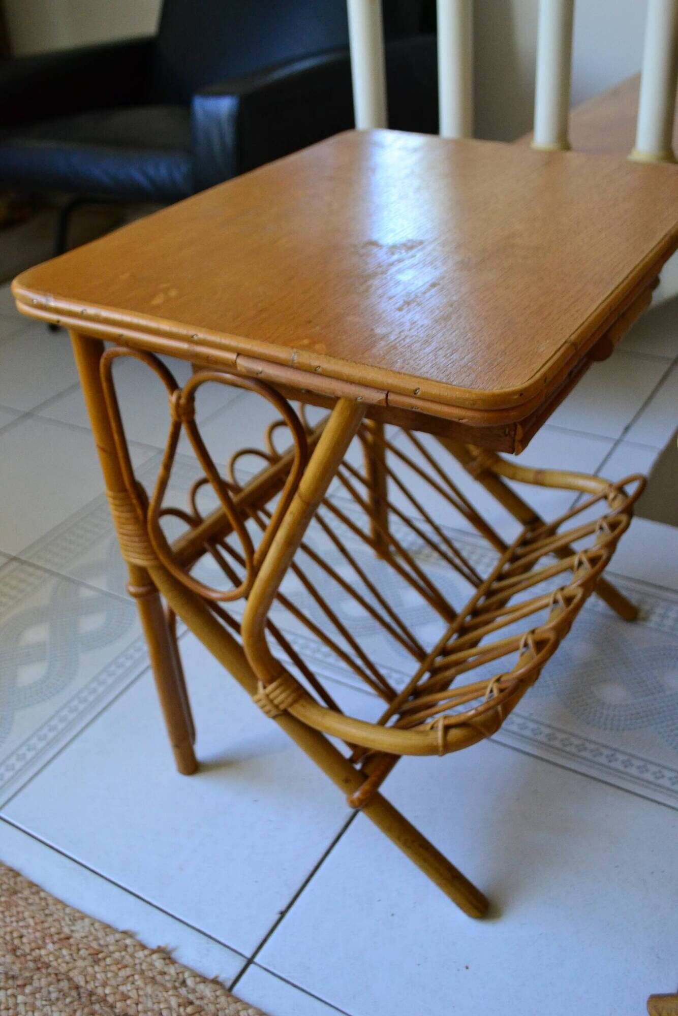 Pair of bamboo rattan bedside tables from the 70s.
