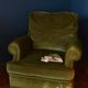 Vintage armchair green velvet fringes