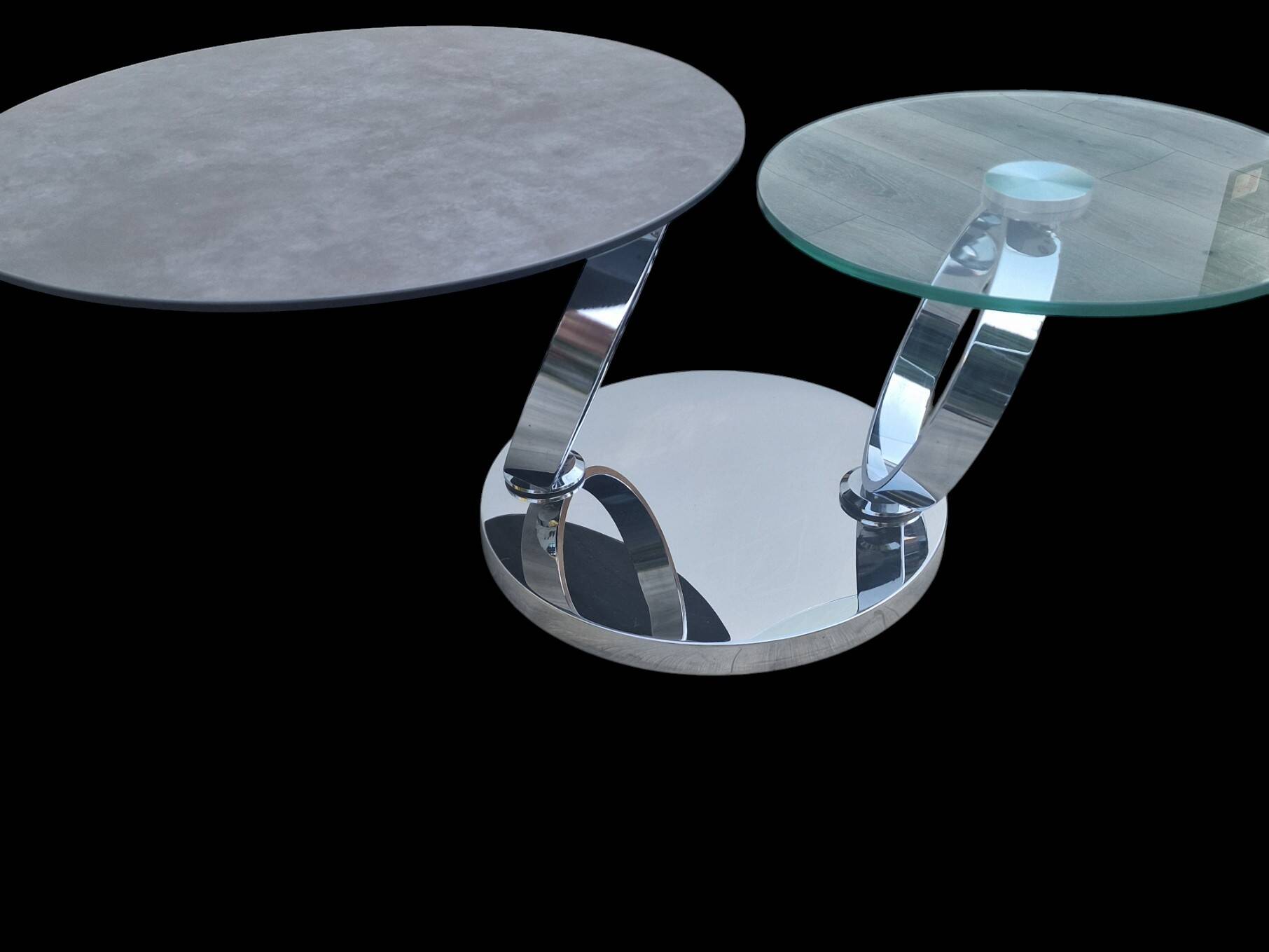 Olympe table with swivel tops in glass and gray ceramic