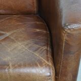 Brown Aviator design armchair made of cowhide leather