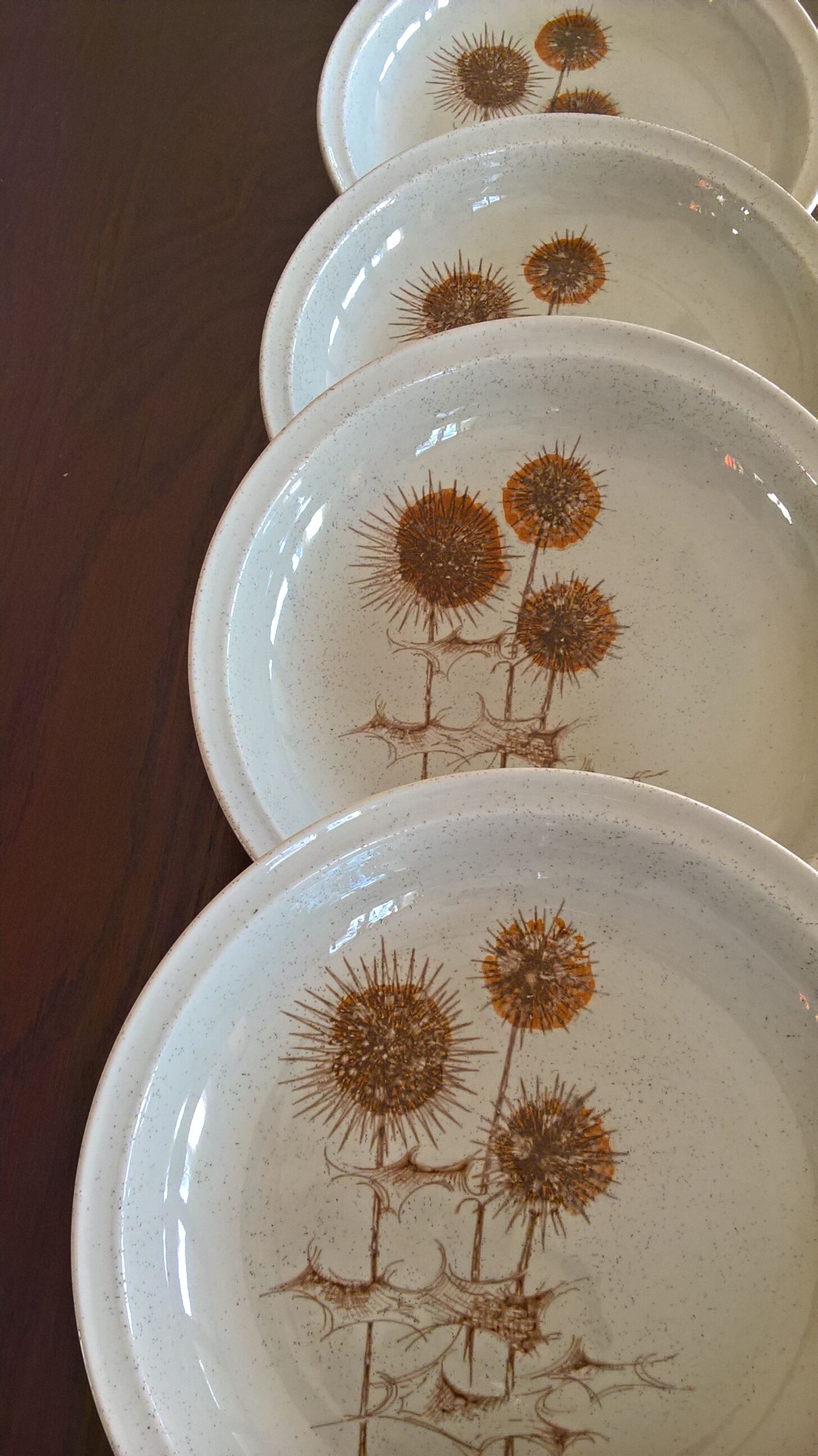 Lot de 4 assiettes creuses en grès Sarreguemines "Chardons" années 70