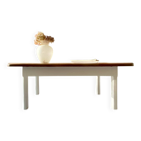Restored antique coffee table – Natural oak and cream legs