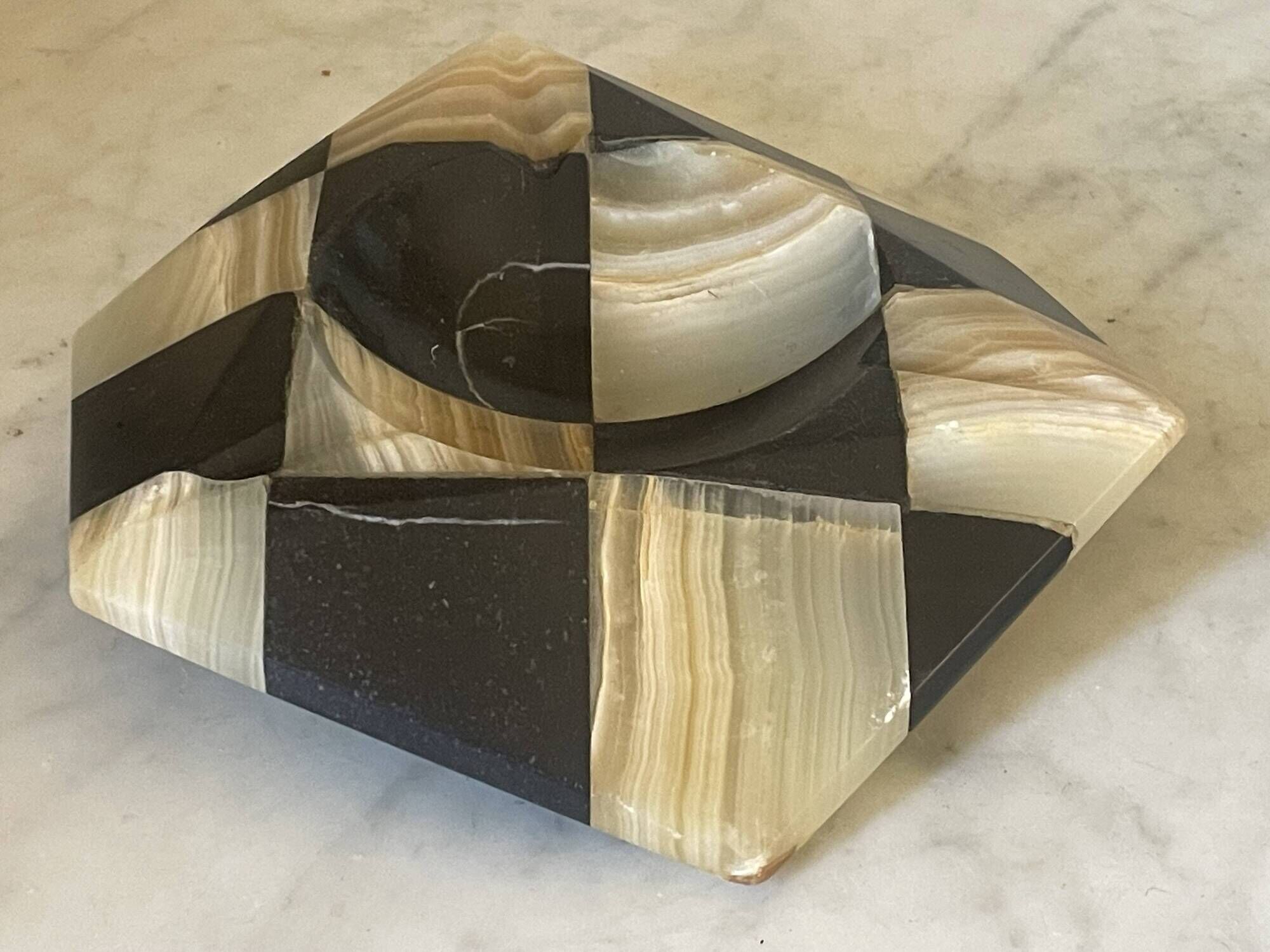 Cendrier, vide-poche hexagonal vintage en onyx et marbre