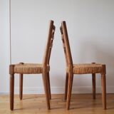 Pair of straw wood chairs