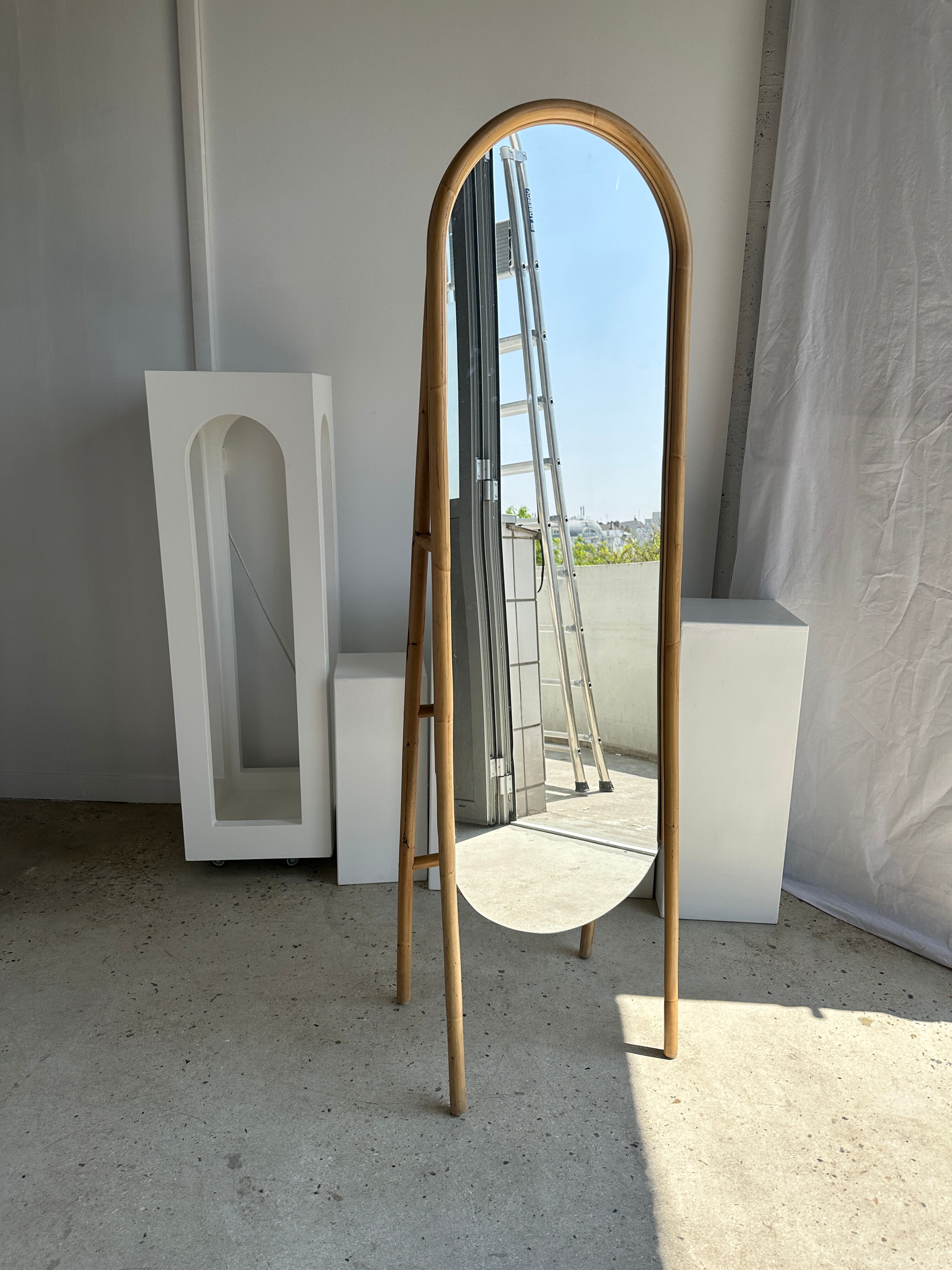 Floor mirror in bamboo and rattan H:1m80