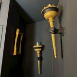 Pair of 19th Century Torchieres / Wall Lights in Gilded Wood and Bronze