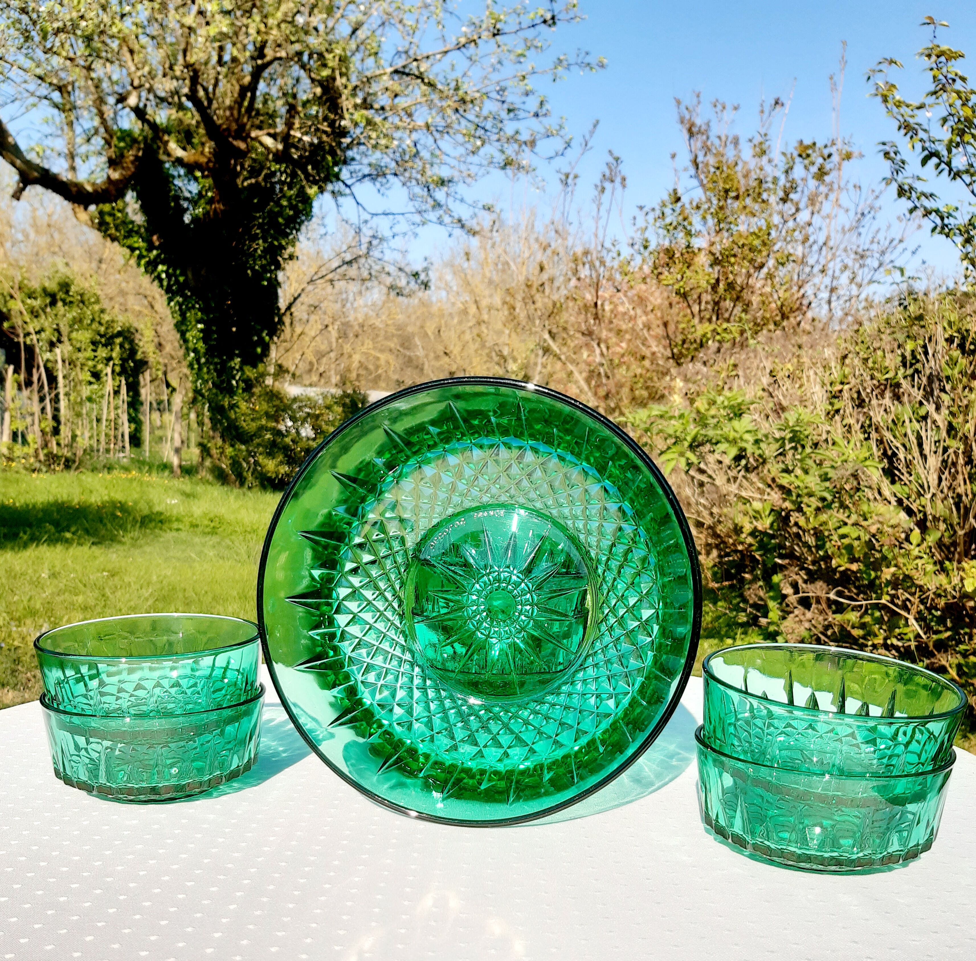Arcoroc Green Glass Dessert Service Selency