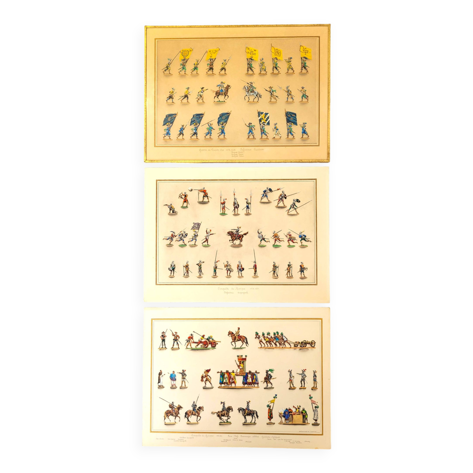 Set of 3 illuminated plates by S. Lemoine