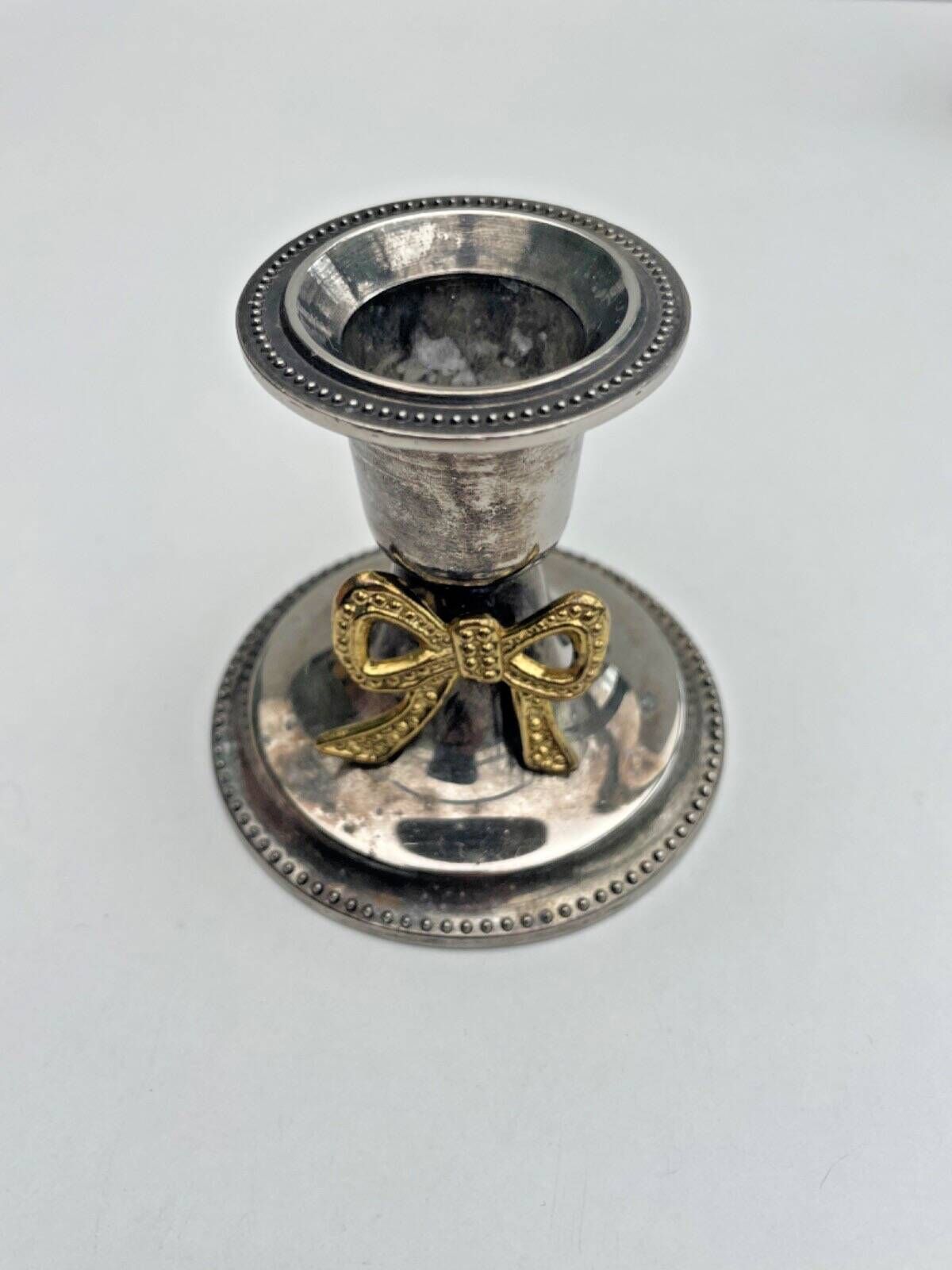 Set of 4 silver metal candle holders with gold bow - classic chic style