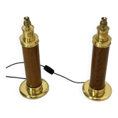 Pair of vintage 1960s lamp bases in wood and brass.