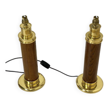 Pair of vintage 1960s lamp bases in wood and brass.