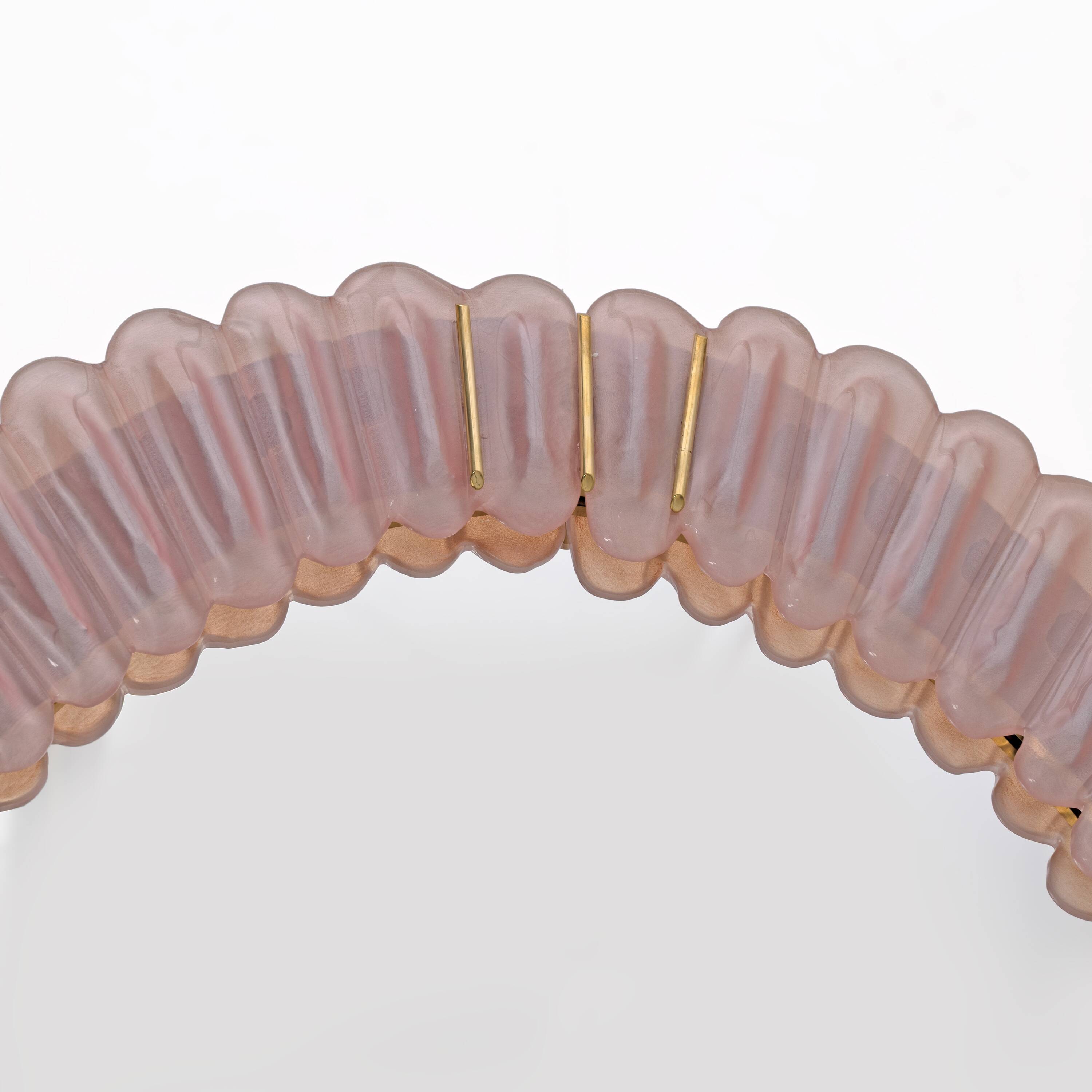 Italian oval mirror in brass and pink blown Murano glass