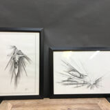 Pair 1950/60's Aeronautical Sketches, Signed