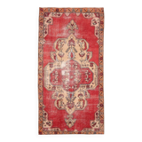 Antique Red Tan Beige Turkish Vintage Rug, 130x247Cm