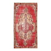 Antique Red Tan Beige Turkish Vintage Rug, 130x247Cm