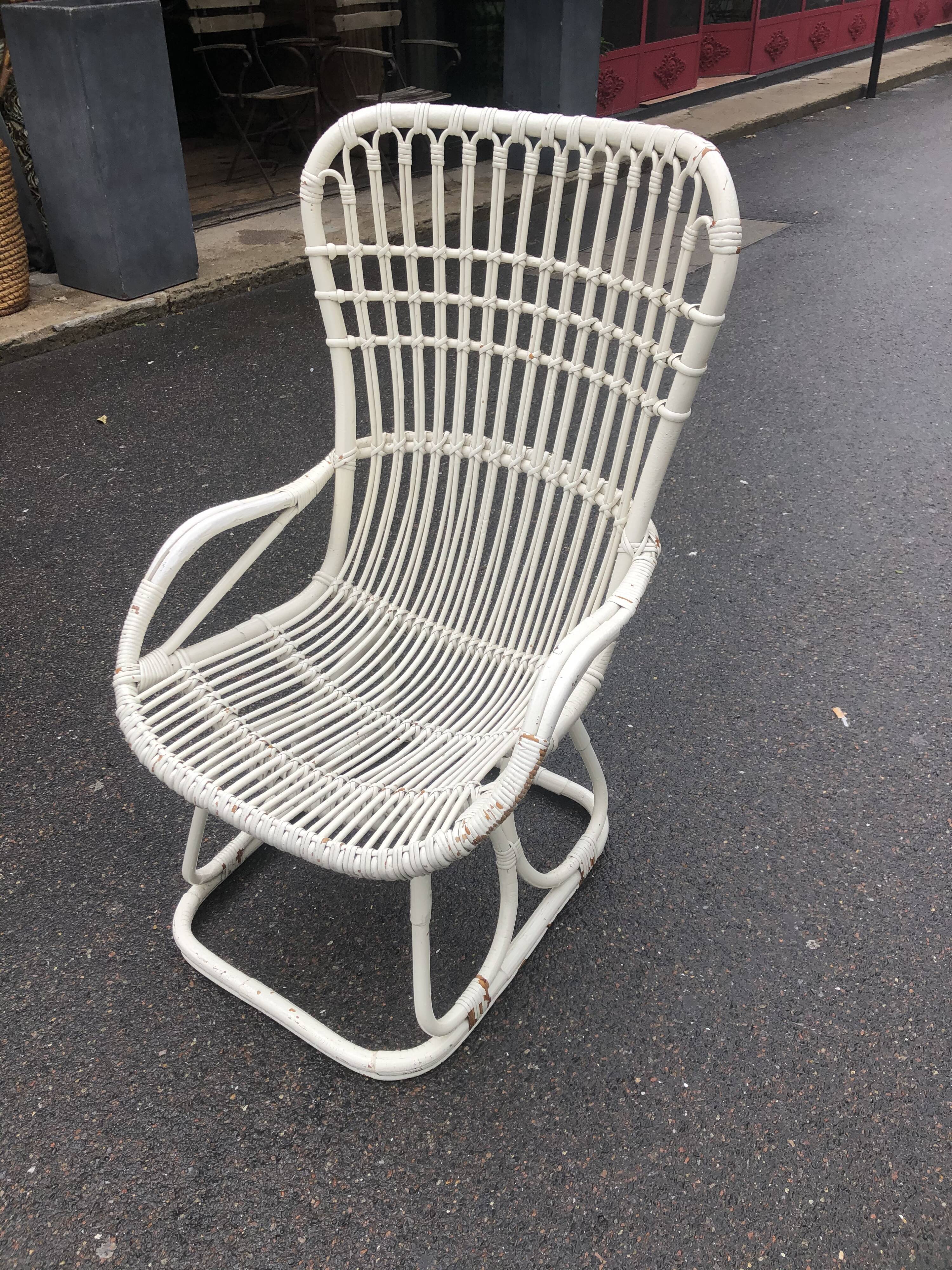 White wicker armchair