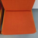 Set of 2 vintage Baumann armchairs in orange fabric and wood from the 80s