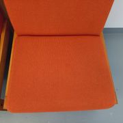 Set of 2 vintage Baumann armchairs in orange fabric and wood from the 80s