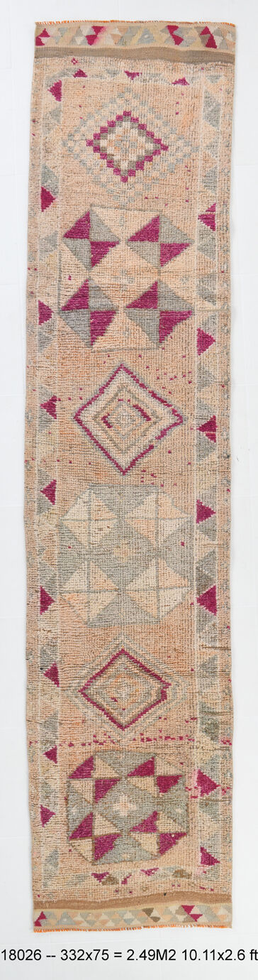 3x11 pale orange turkish vintage runner rug 75x332cm