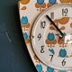 Vintage formica clock silent asymmetrical wall pendulum "Blue flowers"