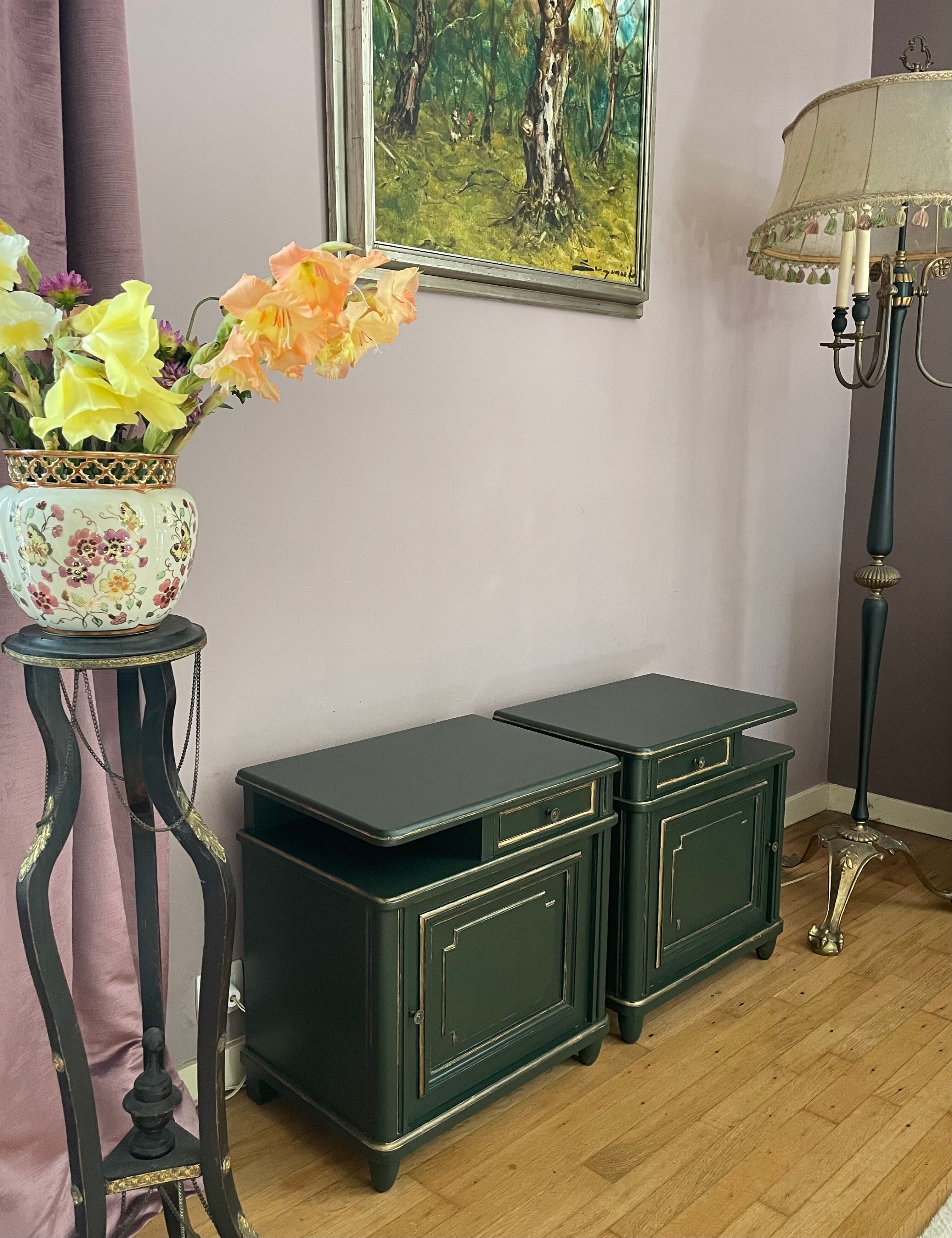 Pair of art-deco bedside tables in painted wood
