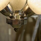 Art Deco chandelier/suspension with 3 domes in mixed glass and chrome metal