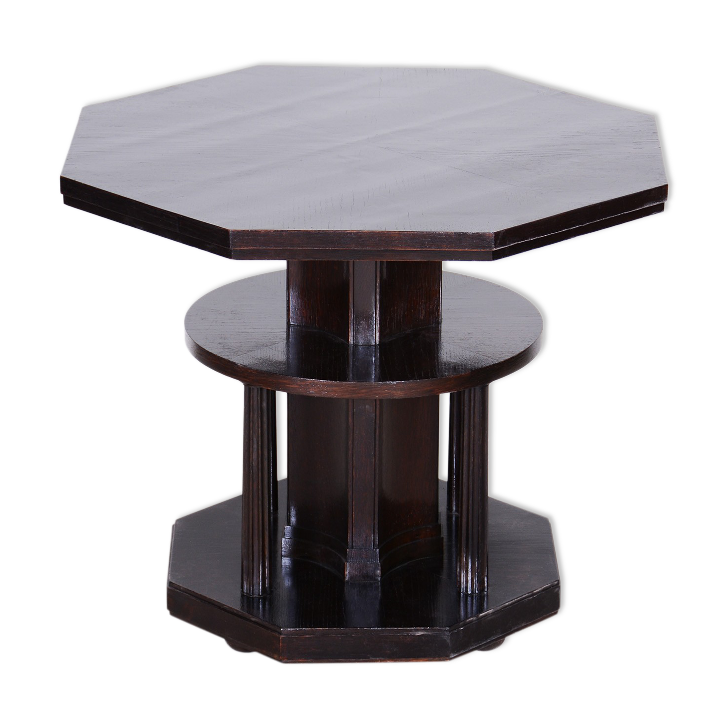 Unusual Restored Czech Cubist Oak Side Table, Czechia, 1910-1919