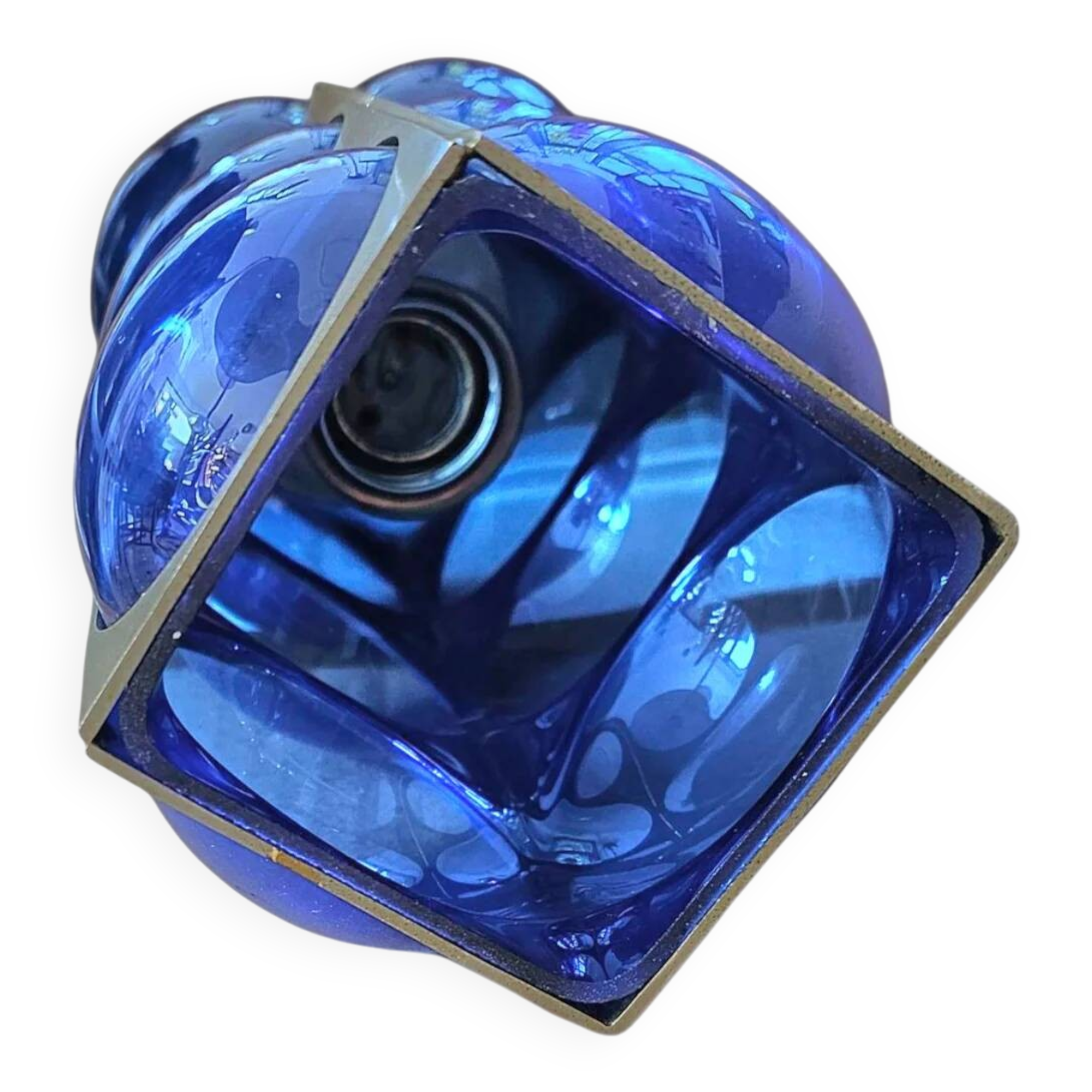 Blue glass / chrome hanging light / 1980s / Temde Swiss