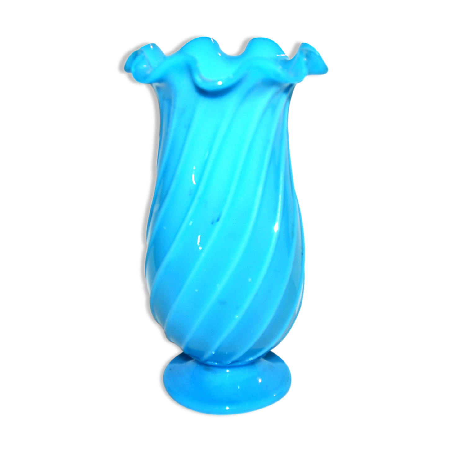 Ancient vase in turquoise blue opaline 18.5cm