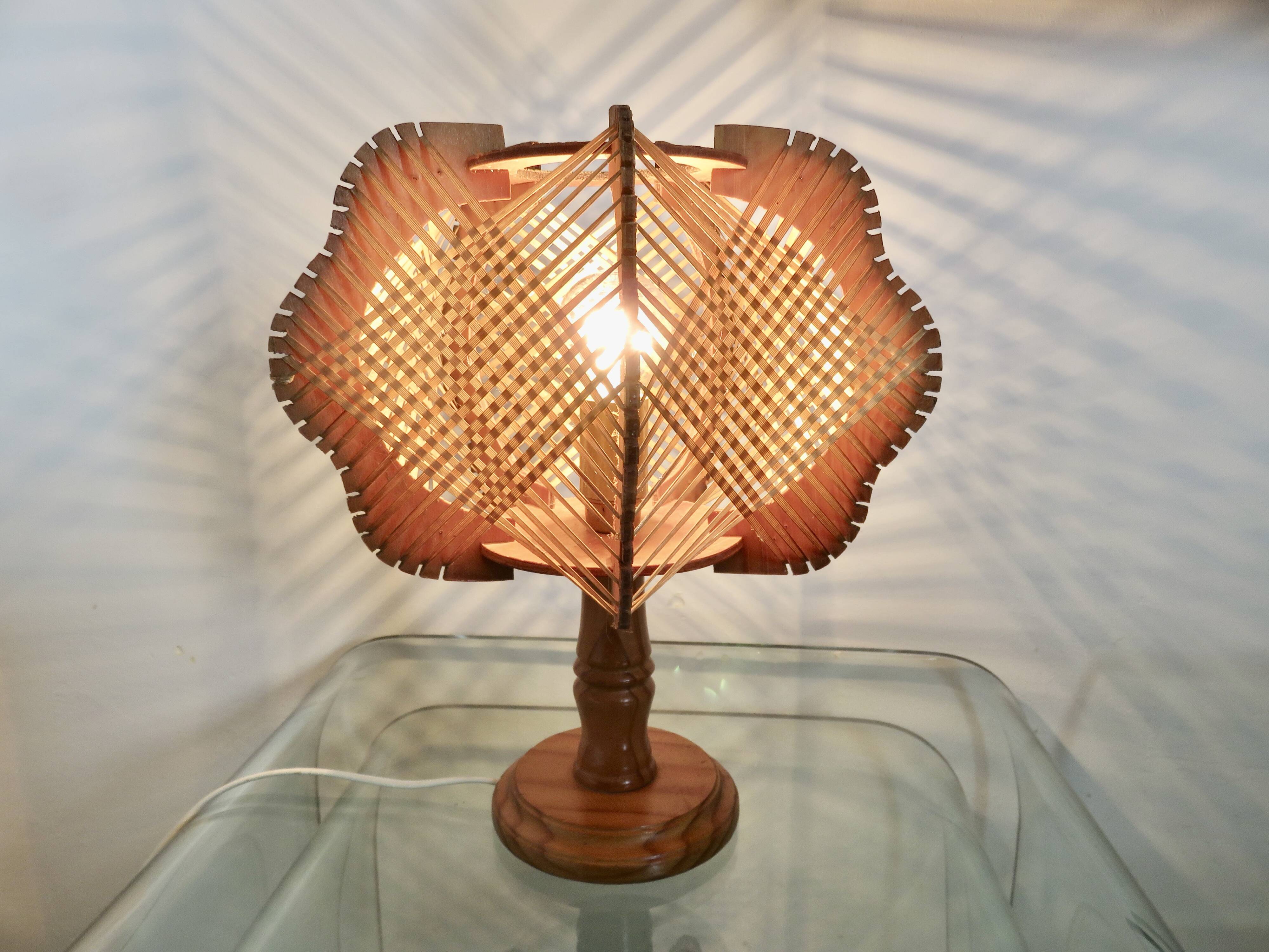 Lampe scandinave en fil et bois, années 60-70