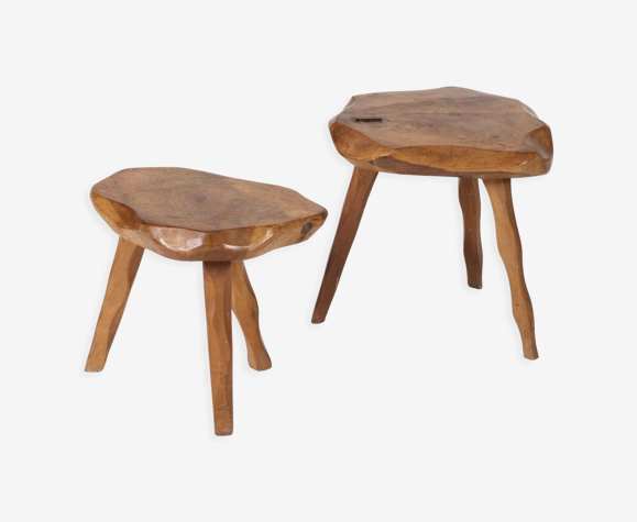 Paire de tabourets tripode brutaliste 1950s