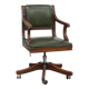 English-Style Office Chair in Cowhide Leather on Wheels Combined with Wood