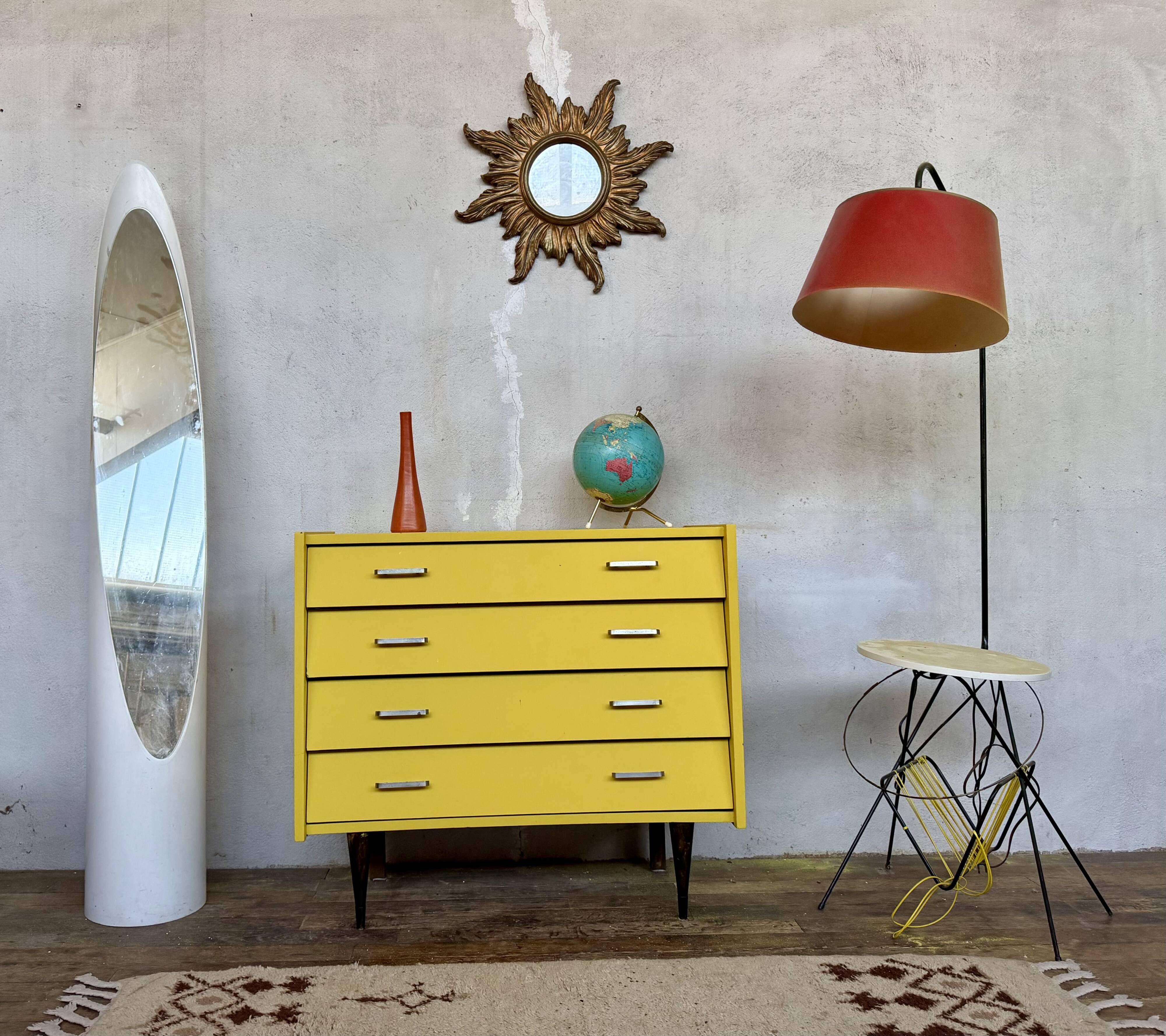 Yellow vintage Scandinavian-style chest of drawers