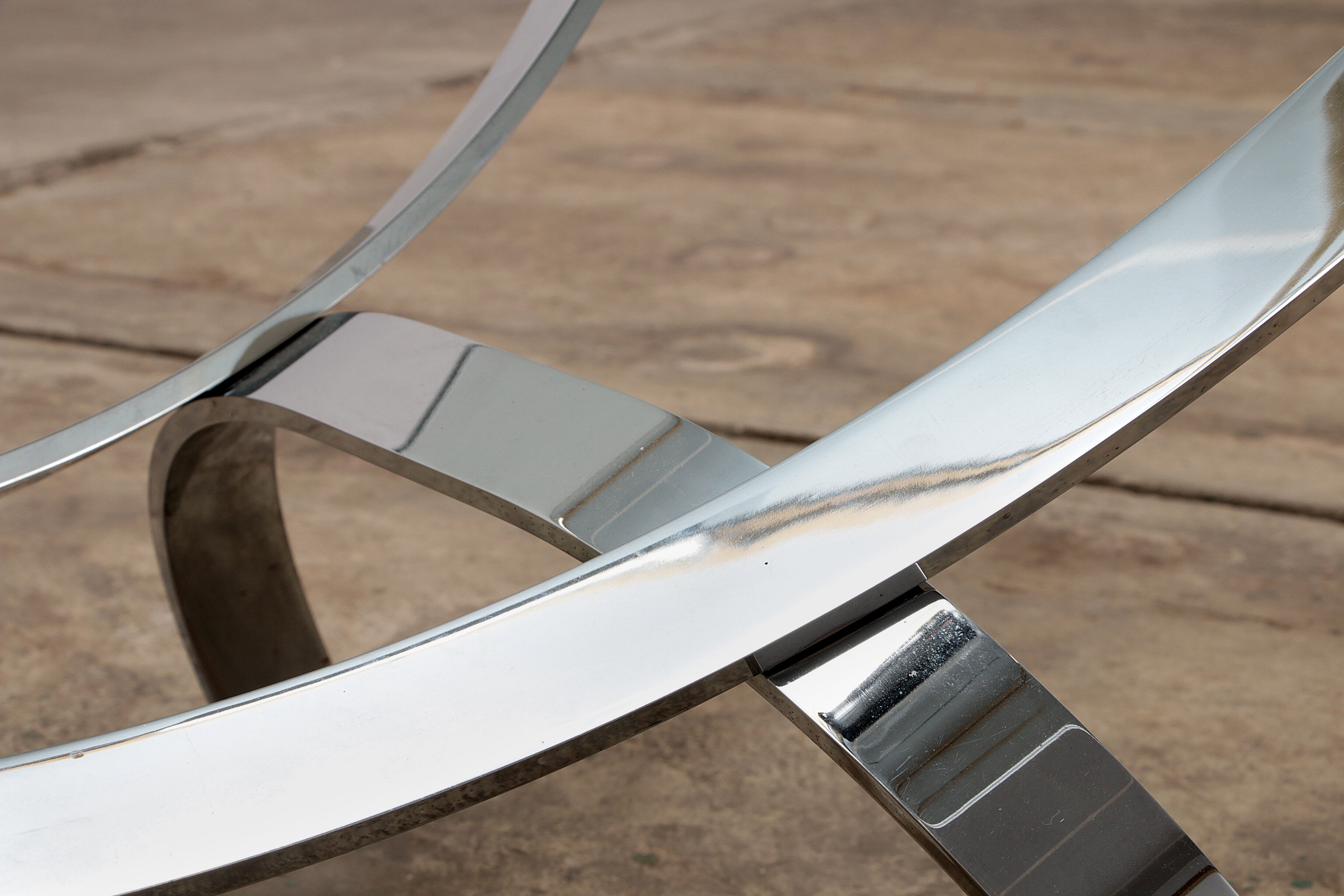 Space age chrome coffee table with thick glass top 1970