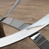 Table basse space age chrome avec plateau en verre épais 1970