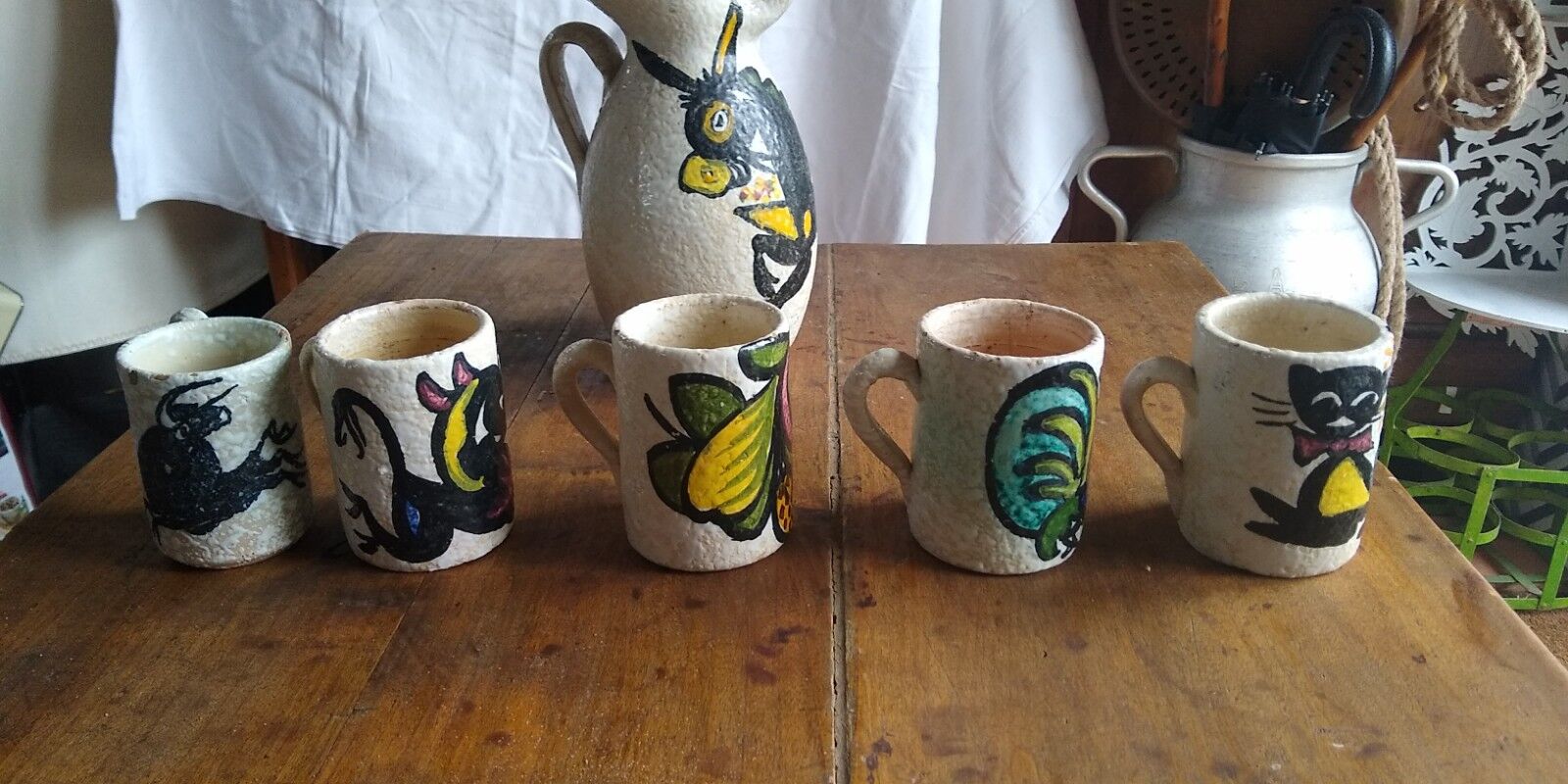 Pitcher and 5 ceramic cups from Toledo 1950/60