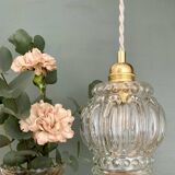 Vintage globe pendant light in transparent bubbled glass