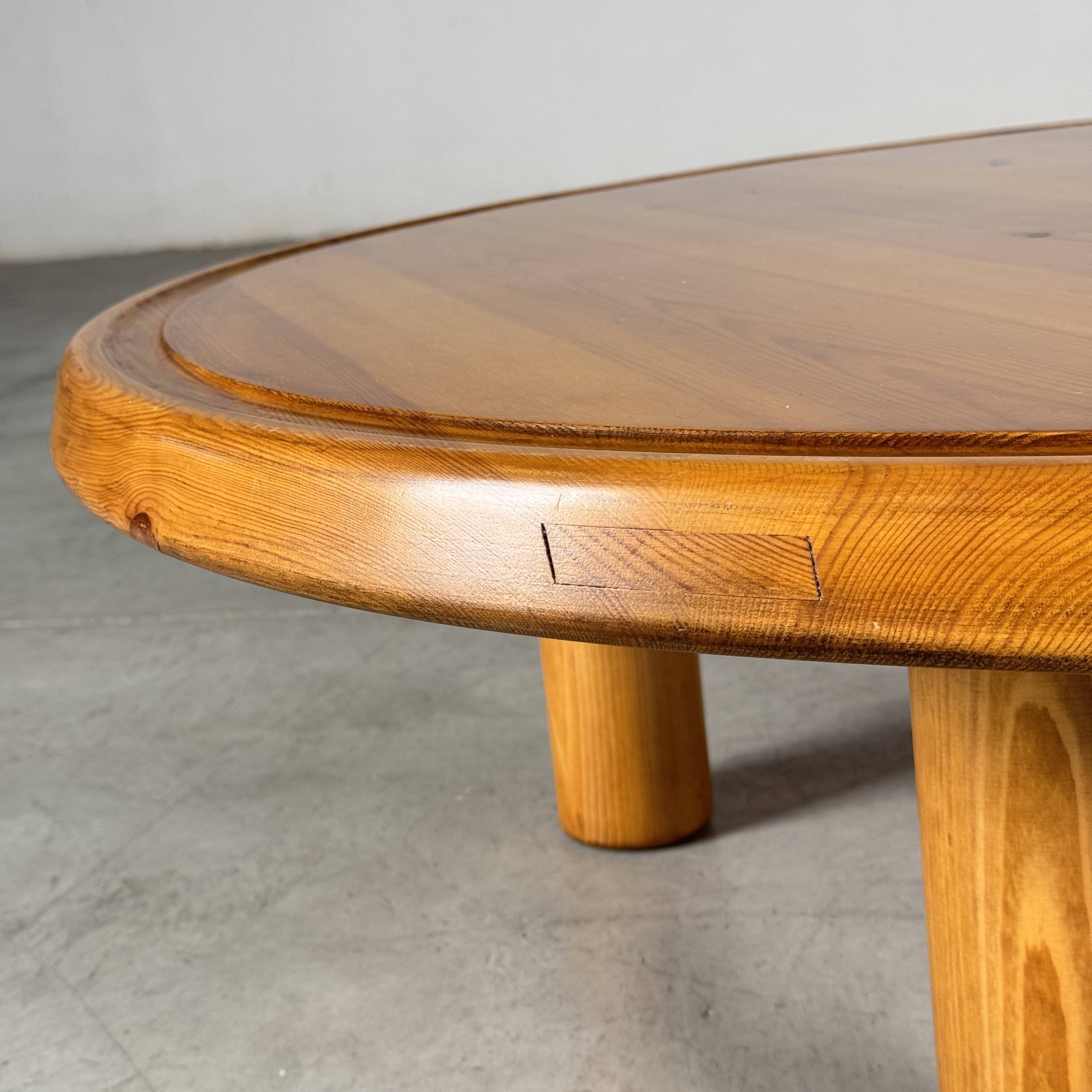 Round Pine Coffee Table, Charlotte Perriand for Les Arcs, France, 1960s