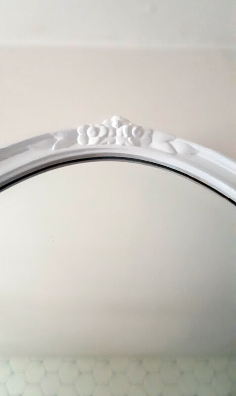 Vintage white oval mirror in resin.