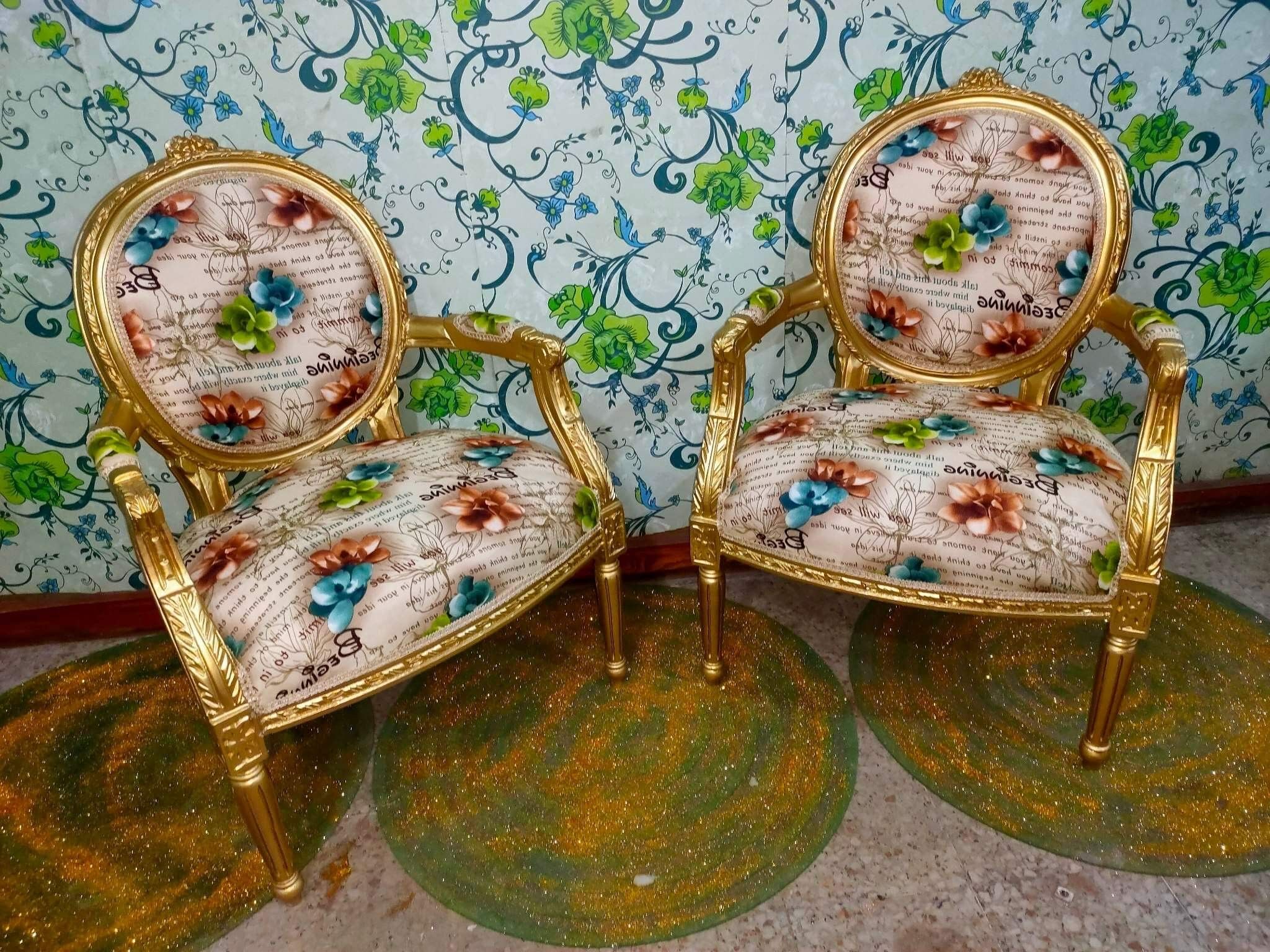 Pair of armchairs Louis XV style printed flower