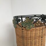 Vintage rattan and wrought iron umbrella holder