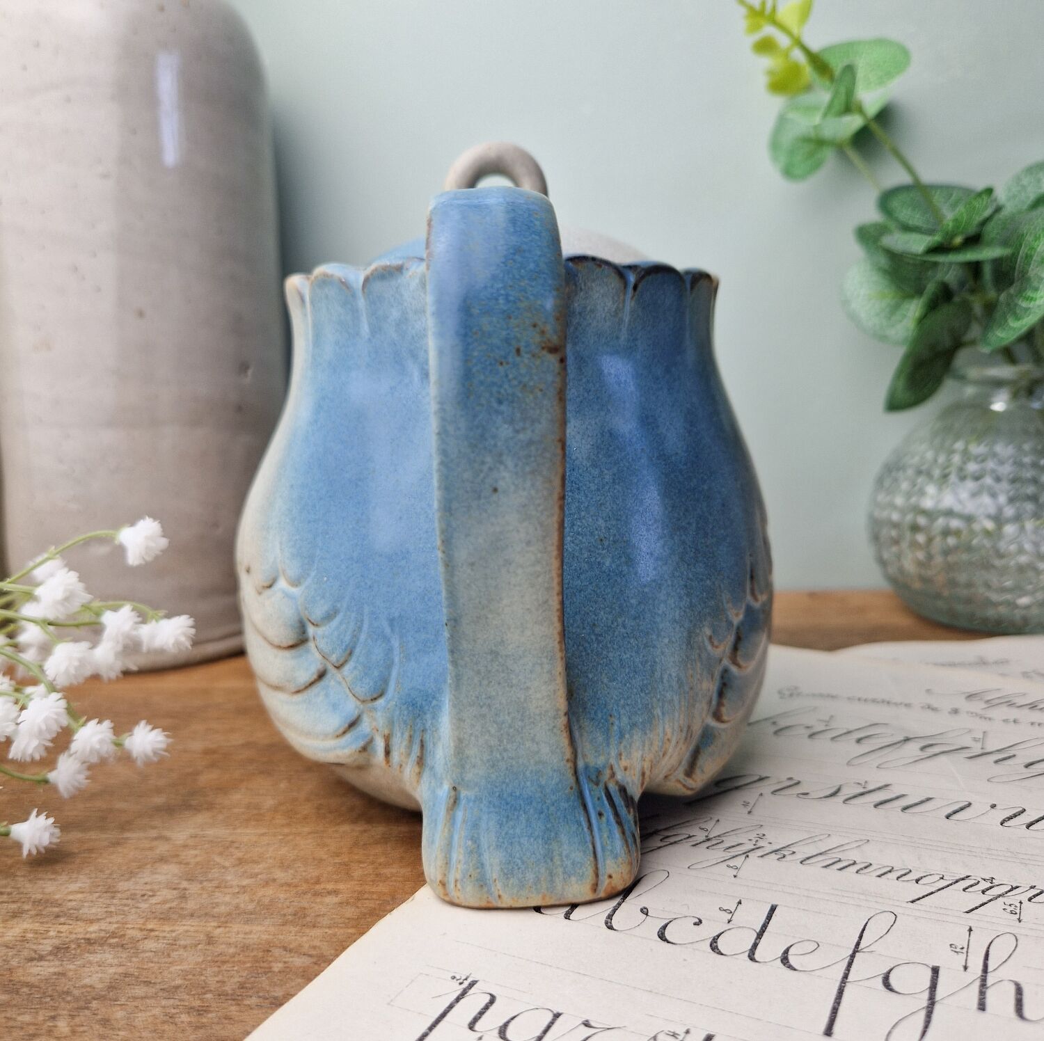 Terracotta owl-shaped teapot by vintage Ibuki Japan