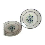 6 assiettes plates anciennes Badonviller francine fleurs bleues et vertes au pochoir