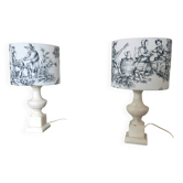 Alabaster and toile de jouy lamp