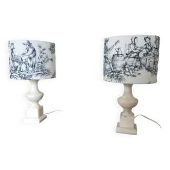 Alabaster and toile de jouy lamp