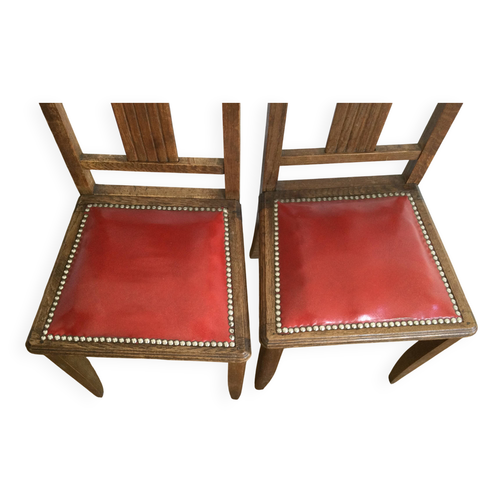 Set of 2 vintage red wooden chairs