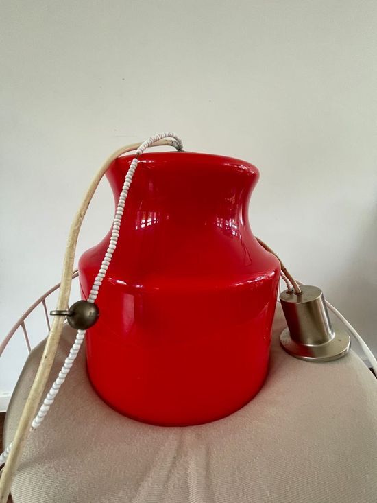 Unique vintage opaline interior red glass lamp