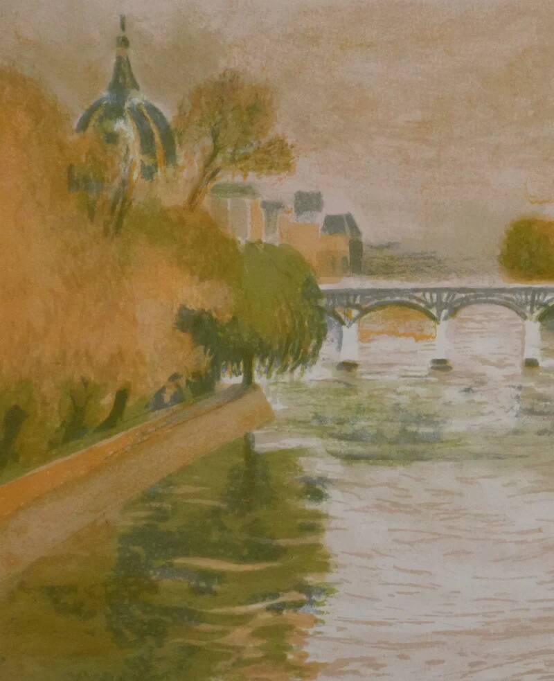 Paul COLLOMB: Paris, The Pont des Arts, signed original lithograph