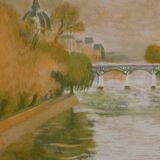 Paul COLLOMB: Paris, The Pont des Arts, signed original lithograph