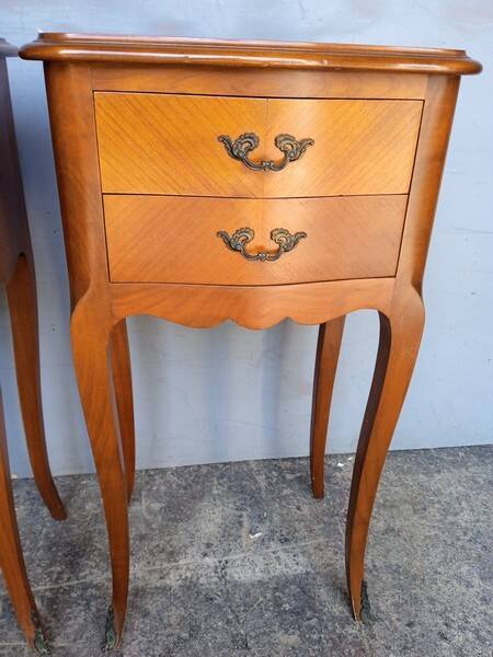 Pair of bedside cherry and bronze